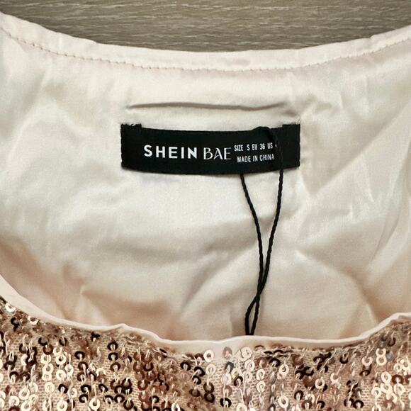 Shein Bae Rose Gold Sequins Crop Tank Side Tie NEW With Tags Size Small - Picture 2 of 5